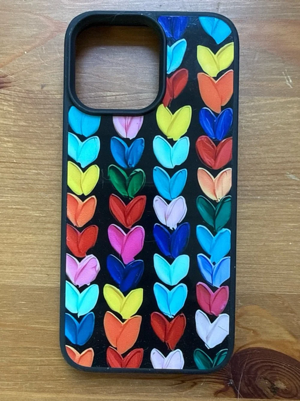 Colorful Heart Pattern Phone Case - Black Multi-Color